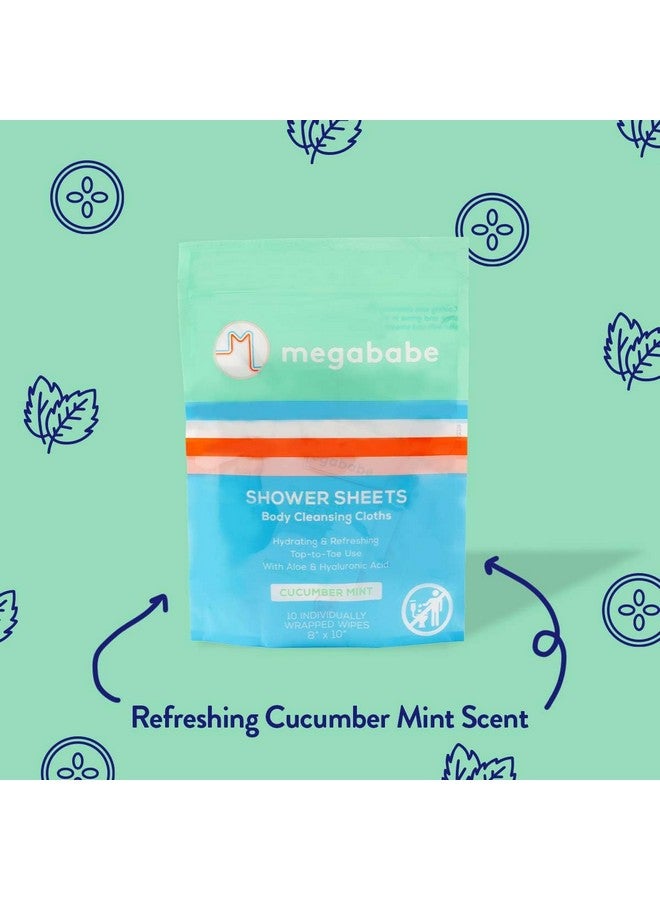 Megababe Cucumber Mint Shower Sheets | Individually Wrapped Body Cleansing Cloths | 10 Wipes (Pack of 1) - Image 4