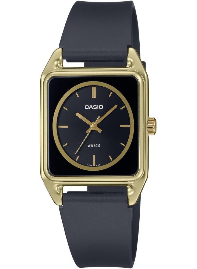 Casio MTP‑B170‑1EVDF Analog Watch – Gold Square Aluminum Case, Black Dial, Black Resin Band, 39.9 mm, 3‑Hand Quartz, 50 m Water‑Resistant