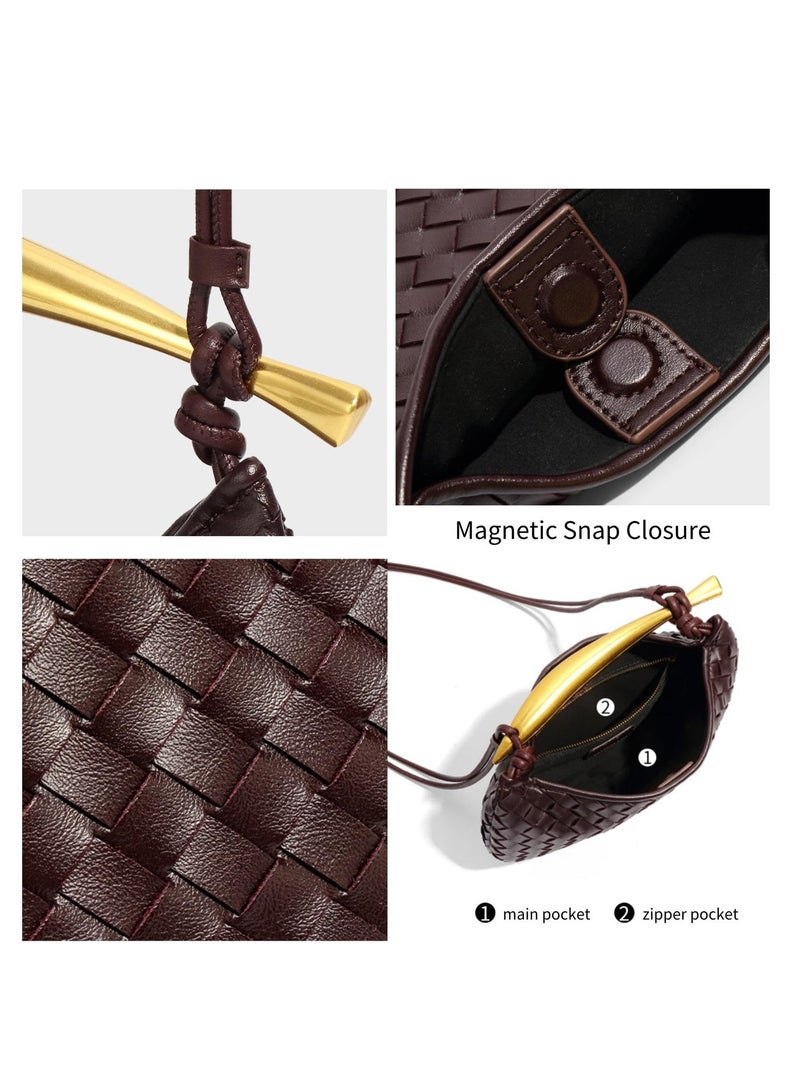 Women Woven Leather Handbags – Stylish Clutch Purse Dumpling Bag Hobo Style Small Crossbody Bag for Casual Office Use - Image 3