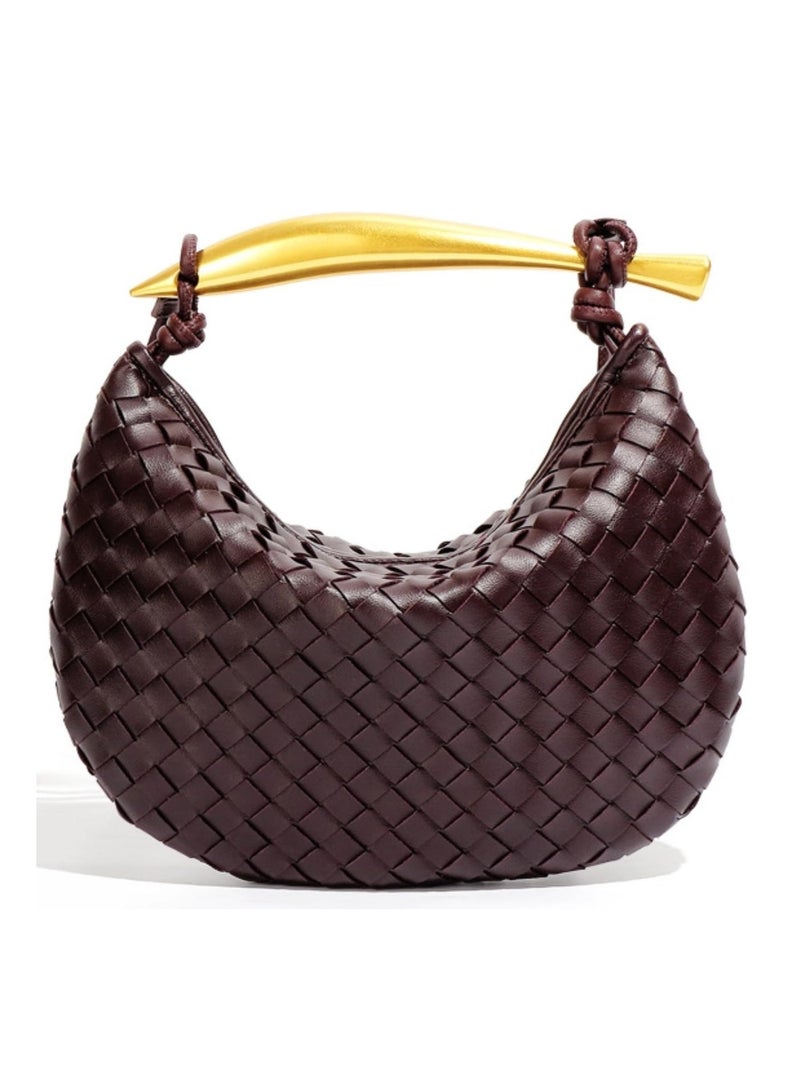 Women Woven Leather Handbags – Stylish Clutch Purse Dumpling Bag Hobo Style Small Crossbody Bag for Casual Office Use - Image 1