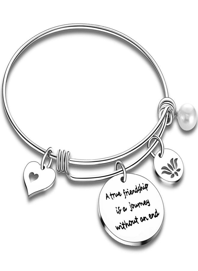 Nimteve Best Friend Bangle Friendship Charm Bracelets For Women Best Friend Bracelets Birthday Gifts For Friends (A true friendship is a journey without an end) - Image 1