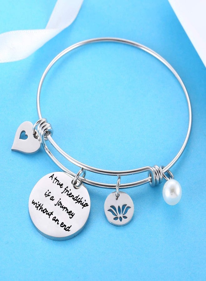 Nimteve Best Friend Bangle Friendship Charm Bracelets For Women Best Friend Bracelets Birthday Gifts For Friends (A true friendship is a journey without an end) - Image 4