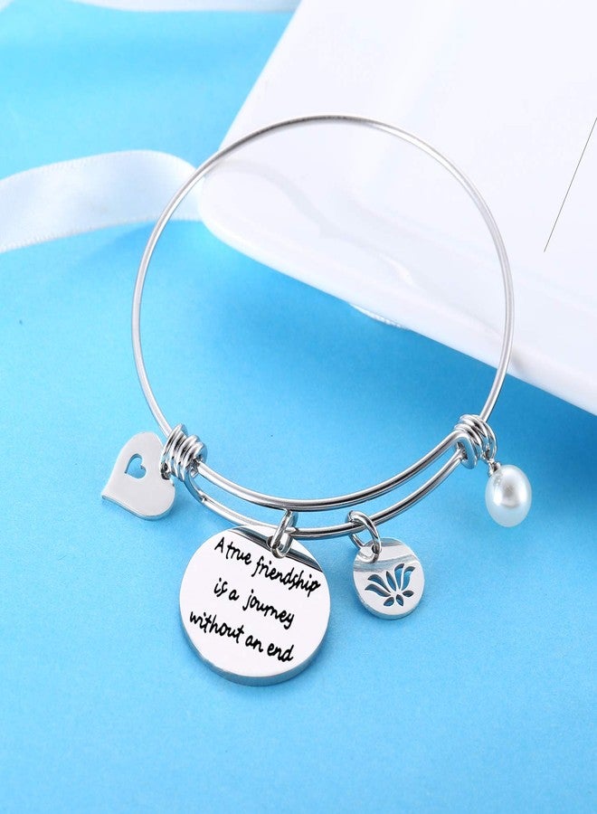 Nimteve Best Friend Bangle Friendship Charm Bracelets For Women Best Friend Bracelets Birthday Gifts For Friends (A true friendship is a journey without an end) - Image 3