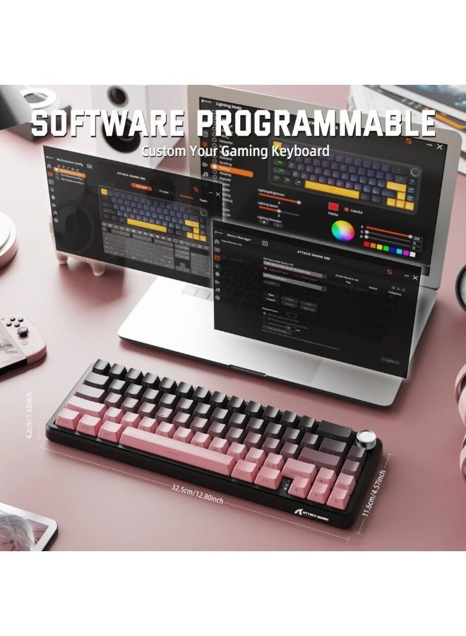 ATTACK SHARK X66 Wireless Mechanical Gaming Keyboard 65% Hot-Swap 66 Keys with RGB Backlight, Knob Control & USB-C - Pink - Image 5