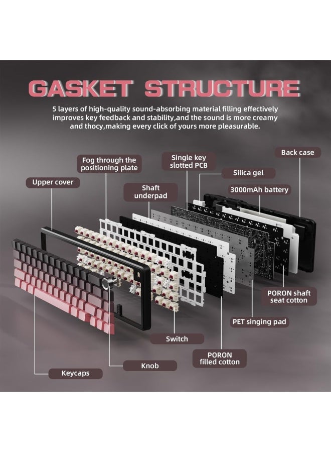 ATTACK SHARK X66 Wireless Mechanical Gaming Keyboard 65% Hot-Swap 66 Keys with RGB Backlight, Knob Control & USB-C - Pink - Image 4