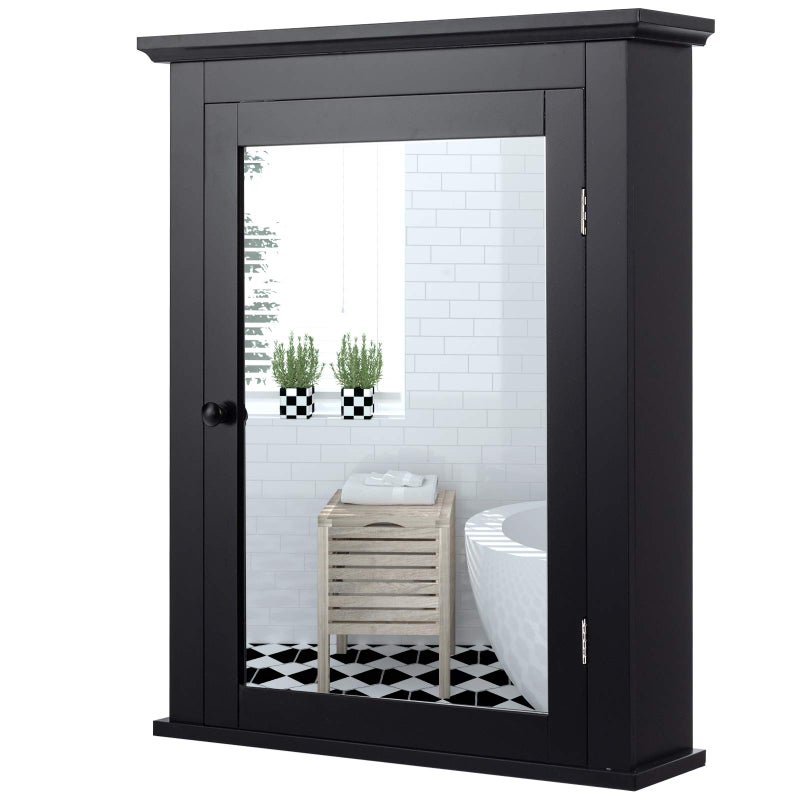 Tangkula Bathroom Cabinet with Mirror, Mirrored Wall-Mounted Storage Medicine Cabinet w/Single Door & Adjustable Shelf in 5 Positions, Multipurpose Wall Cabinet for Bathroom (Black) - Image 1