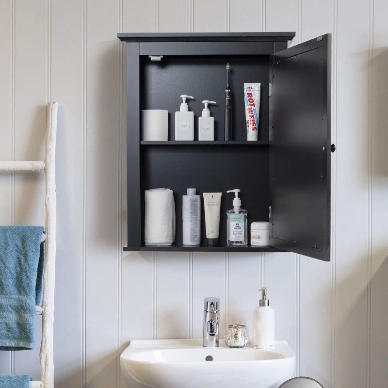 Tangkula Bathroom Cabinet with Mirror, Mirrored Wall-Mounted Storage Medicine Cabinet w/Single Door & Adjustable Shelf in 5 Positions, Multipurpose Wall Cabinet for Bathroom (Black) - Image 3