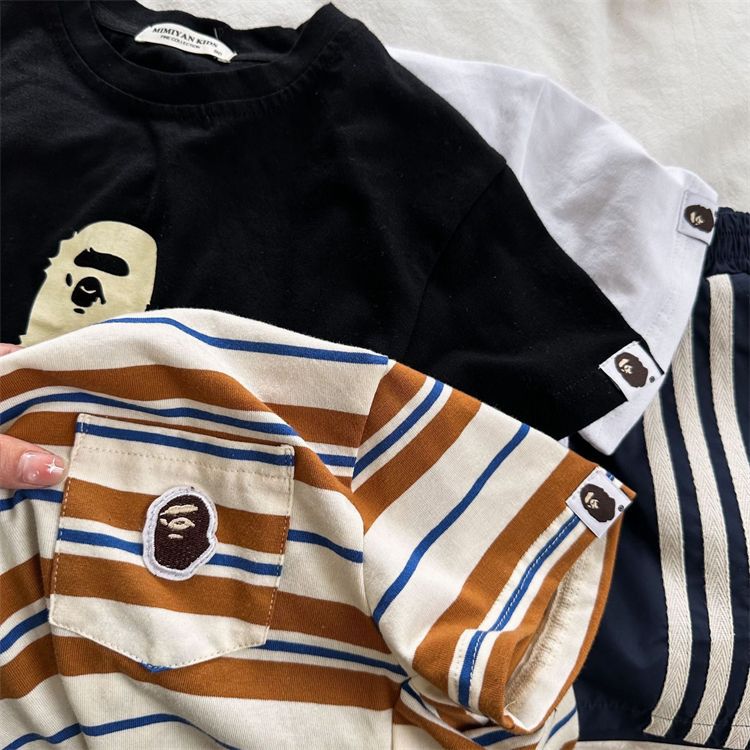 Children'S Short-Sleeved 2024 Boys And Girls Striped Printed Short-Sleeved T-Shirt Baby T-Shirt Trendy 0006A011 - Image 2