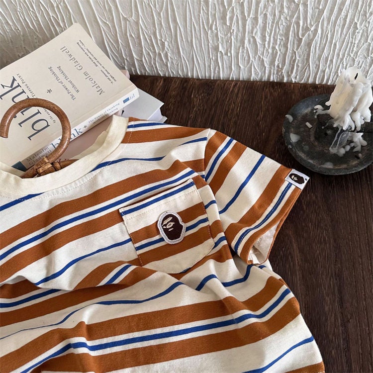 Children'S Short-Sleeved 2024 Boys And Girls Striped Printed Short-Sleeved T-Shirt Baby T-Shirt Trendy 0006A011 - Image 4