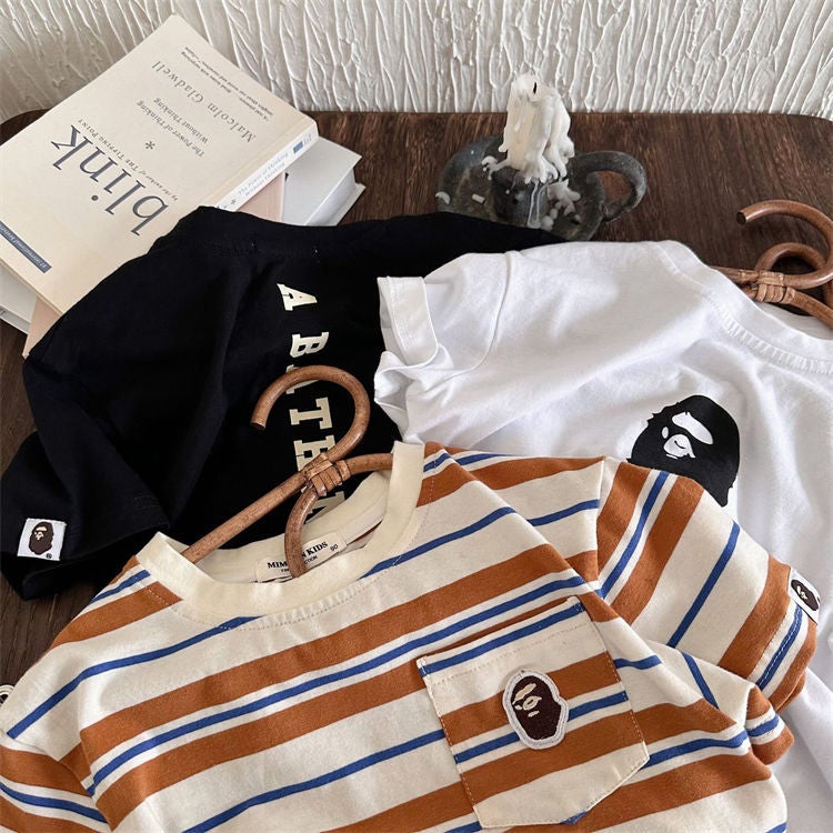 Children'S Short-Sleeved 2024 Boys And Girls Striped Printed Short-Sleeved T-Shirt Baby T-Shirt Trendy 0006A011 - Image 3