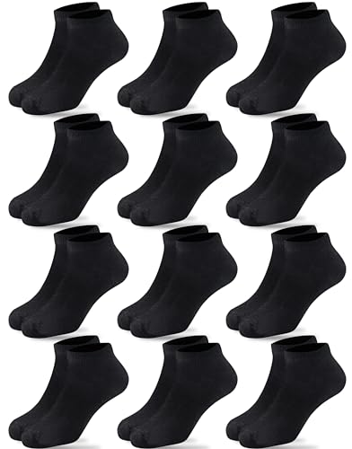 Duufin 12 Pairs Kids Athletic Ankle Socks Kid's Athletic Low Cut Socks Half Cushion Black Sock for Boys Girls, 4-6Years - Image 1