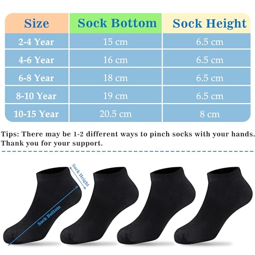 Duufin 12 Pairs Kids Athletic Ankle Socks Kid's Athletic Low Cut Socks Half Cushion Black Sock for Boys Girls, 4-6Years - Image 2