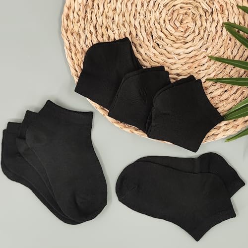 Duufin 12 Pairs Kids Athletic Ankle Socks Kid's Athletic Low Cut Socks Half Cushion Black Sock for Boys Girls, 4-6Years - Image 4