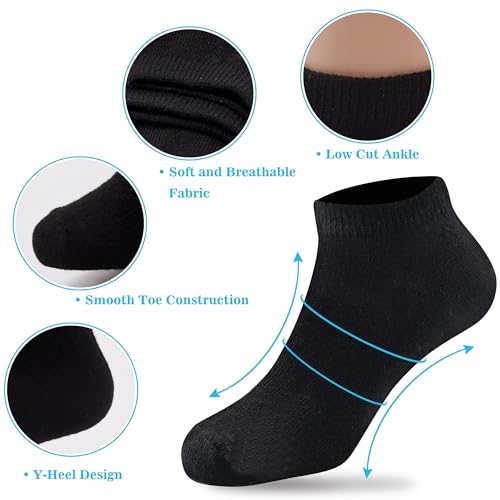 Duufin 12 Pairs Kids Athletic Ankle Socks Kid's Athletic Low Cut Socks Half Cushion Black Sock for Boys Girls, 4-6Years - Image 3