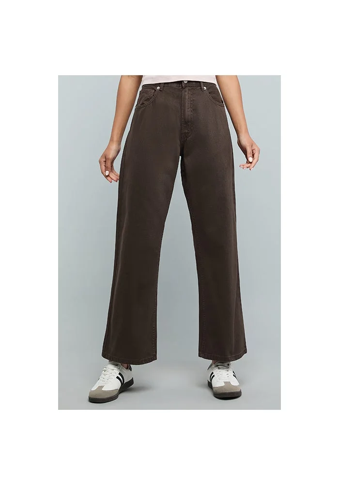 أر أند بي Solid Wide Leg Jeans with Button Closure