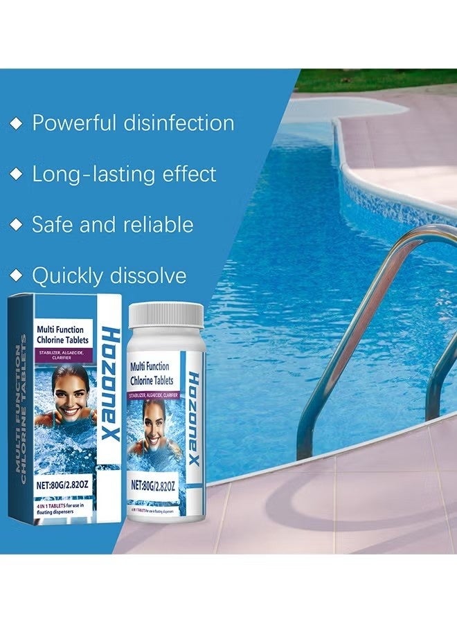HOZONEX 80G Multifunction Chlorine Tablets,swimming pool effervescent tablet & applicator, For Swimming Pool Disinfection (1 Bottle Tablet) - Image 3