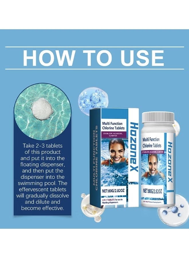 HOZONEX 80G Multifunction Chlorine Tablets,swimming pool effervescent tablet & applicator, For Swimming Pool Disinfection (1 Bottle Tablet) - Image 2