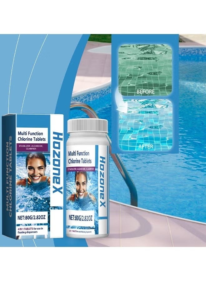 HOZONEX 80G Multifunction Chlorine Tablets,swimming pool effervescent tablet & applicator, For Swimming Pool Disinfection (1 Bottle Tablet) - Image 1