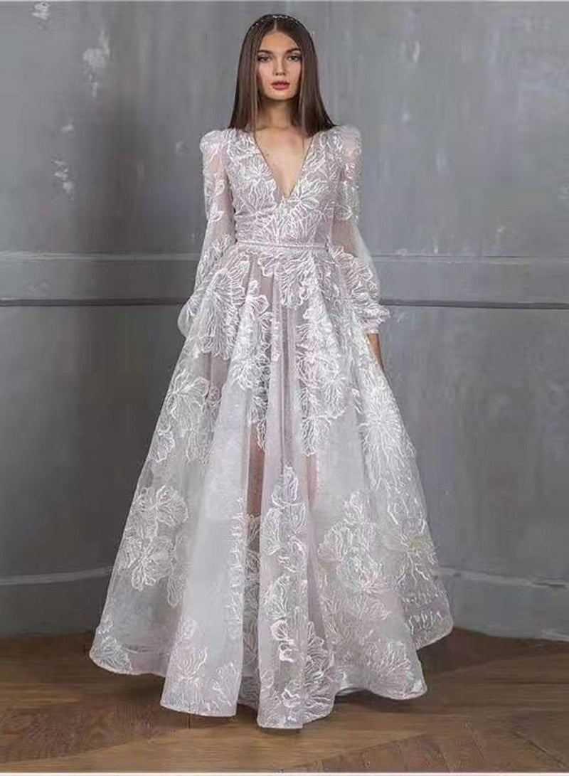 Loquat Wedding Dress With Lace Embroidery White 