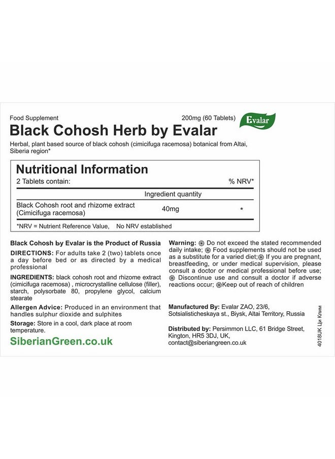 Evalar Evalar Black Cohosh Cimicifuga Herbal Extract Siberian Ci-Klim Vegan 60 Tabs  - Image 4