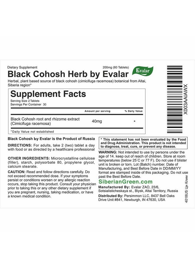 Evalar Evalar Black Cohosh Cimicifuga Herbal Extract Siberian Ci-Klim Vegan 60 Tabs  - Image 3