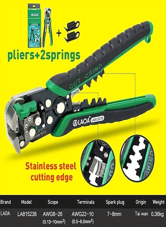 LAOA Wire Stripper Tool,Wire Stripper Automatic Wire cutter elf Adjusting from 8 AWG to 26 AWG with Springs Professional Eiectrical Cable Stripping Tools (2pcs replacements springs) - Image 2