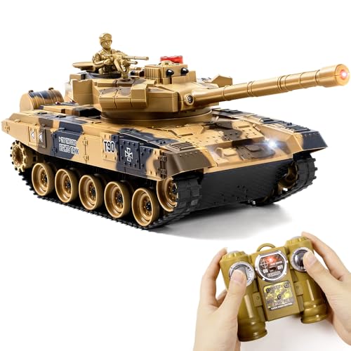 Supdex 124 RC Tank Remote Control Russian T90 Army Model Tank with Sound Effects Lights and Smoke 24G Military Model Toy for Kids Perfect Birthday for Boys 6 Years Old - Image 1