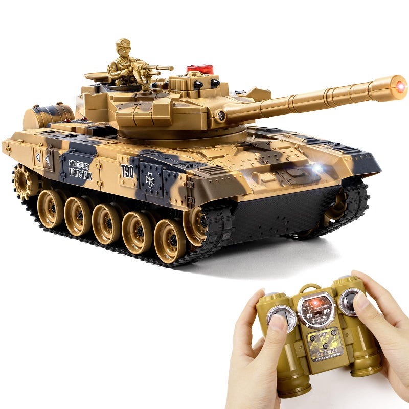 Supdex 124 RC Tank Remote Control Russian T90 Army Model Tank with Sound Effects Lights and Smoke 24G Military Model Toy for Kids Perfect Birthday for Boys 6 Years Old - Image 3