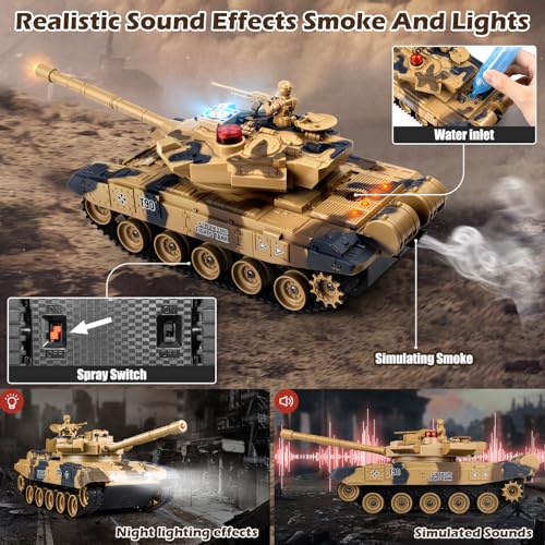 Supdex 124 RC Tank Remote Control Russian T90 Army Model Tank with Sound Effects Lights and Smoke 24G Military Model Toy for Kids Perfect Birthday for Boys 6 Years Old - Image 5