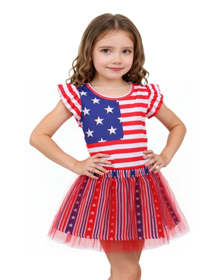 RETSUGO Kids Girls Patriotic Dress American Flag T Shirt Tulle Tutu Skirt Toddler Memorial Day Outfit Girl 4th of July Dresses 5-6 Years - Image 1
