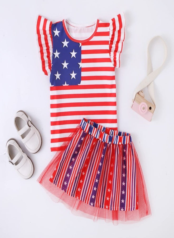 RETSUGO Kids Girls Patriotic Dress American Flag T Shirt Tulle Tutu Skirt Toddler Memorial Day Outfit Girl 4th of July Dresses 5-6 Years - Image 2