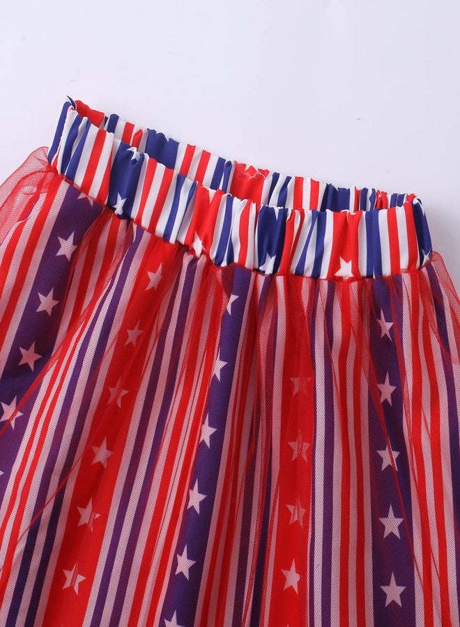 RETSUGO Kids Girls Patriotic Dress American Flag T Shirt Tulle Tutu Skirt Toddler Memorial Day Outfit Girl 4th of July Dresses 5-6 Years - Image 4