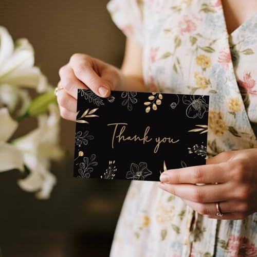 Oaken Leaford 48 Pack Pre-Folded Floral Thank You Cards with Envelopes & Stickers, 6 Elegant Designs for Wedding, Baby Shower, Bridal Shower, Teacher Gifts (Black Gold) - Image 5