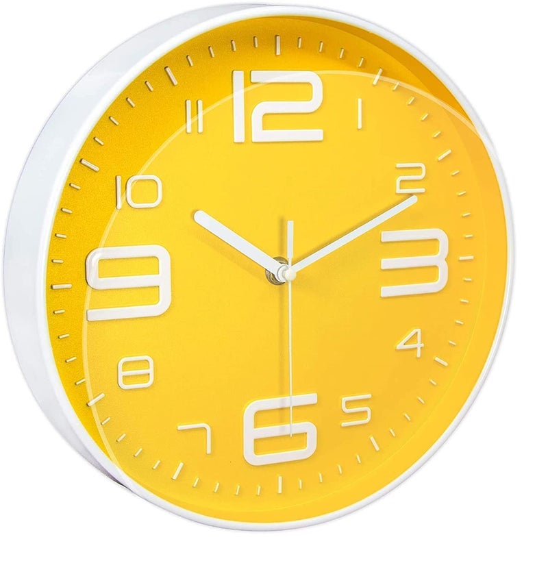 TEKCOOL ساعة حائط 12" ساعة كوارتز صامتة زخرفية أحدث ساعة حائط غير مزعجة ساعة كلاسيكية تعمل بالبطارية دائرية سهلة القراءة للغرفة/المنزل/المطبخ/غرفة النوم/المكتب/المدرسة - تناظرية، بلاستيك أصفر - Image 2