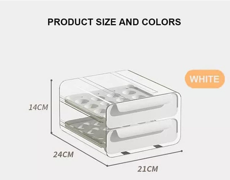 MosQuick32 grid Egg Storage Box for Fridge plastic egg holder for fridge 2 Layer Drawer Type egg holder for kitchen Egg Storage Egg Tray Box egg holder egg tray for fridge egg organiserwhite - Image 3