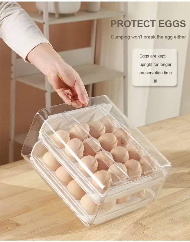 MosQuick32 grid Egg Storage Box for Fridge plastic egg holder for fridge 2 Layer Drawer Type egg holder for kitchen Egg Storage Egg Tray Box egg holder egg tray for fridge egg organiserwhite - Image 2