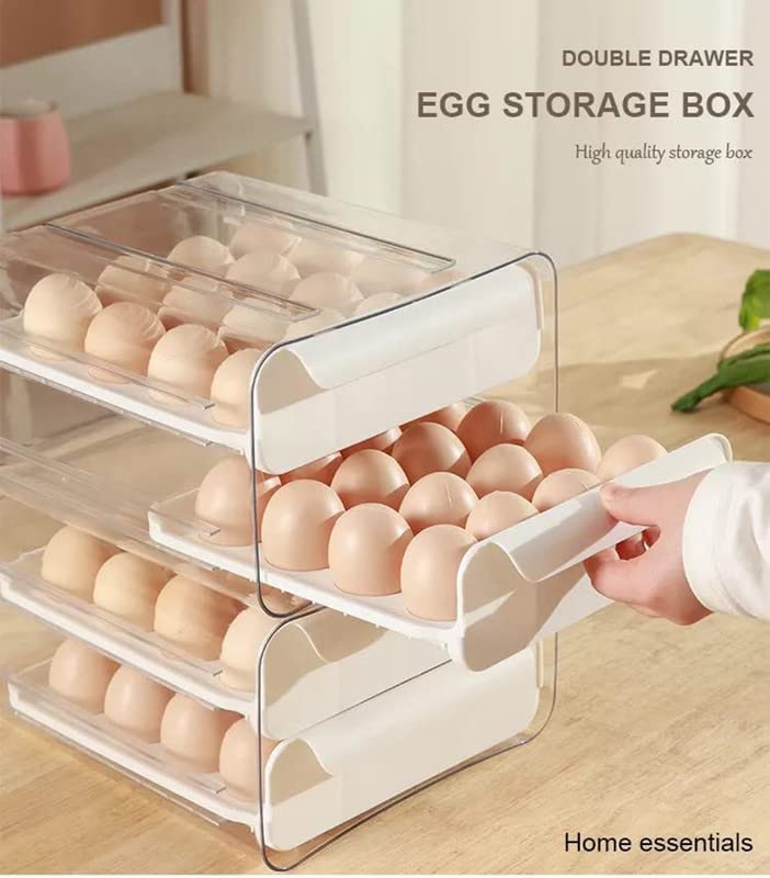 MosQuick32 grid Egg Storage Box for Fridge plastic egg holder for fridge 2 Layer Drawer Type egg holder for kitchen Egg Storage Egg Tray Box egg holder egg tray for fridge egg organiserwhite - Image 5