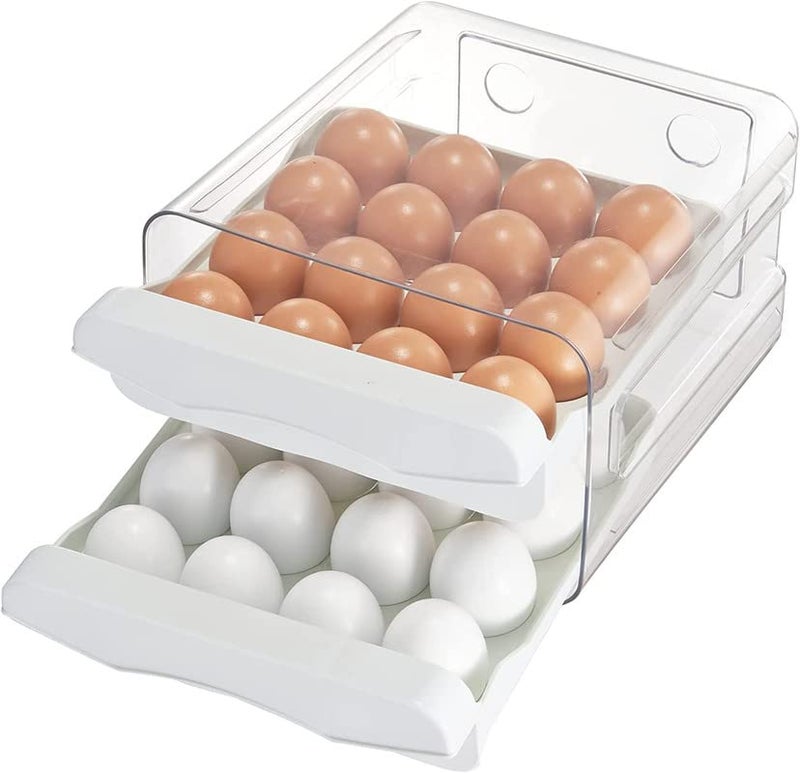 MosQuick32 grid Egg Storage Box for Fridge plastic egg holder for fridge 2 Layer Drawer Type egg holder for kitchen Egg Storage Egg Tray Box egg holder egg tray for fridge egg organiserwhite - Image 1
