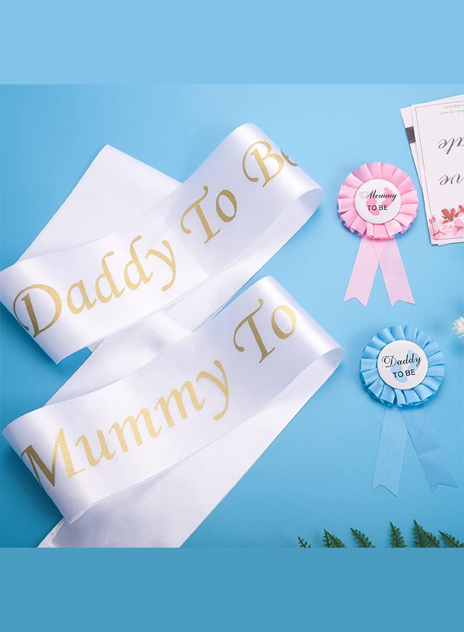 4 Piece Baby Shower Sashes Badge Set 2 Pieces Mom Daddy to Be Sash 2 Pieces Mom Dad to be Badge Baby Shower Button Baby Shower Party Celebration Baby Welcome Party White/Pink/Blue