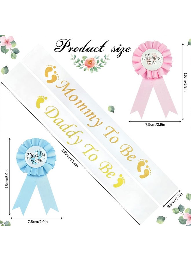 4 Piece Baby Shower Sashes Badge Set 2 Pieces Mom Daddy to Be Sash 2 Pieces Mom Dad to be Badge Baby Shower Button Baby Shower Party Celebration Baby Welcome Party White/Pink/Blue