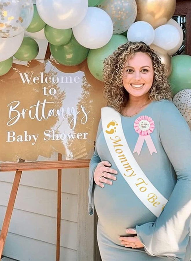 4 Piece Baby Shower Sashes Badge Set 2 Pieces Mom Daddy to Be Sash 2 Pieces Mom Dad to be Badge Baby Shower Button Baby Shower Party Celebration Baby Welcome Party White/Pink/Blue