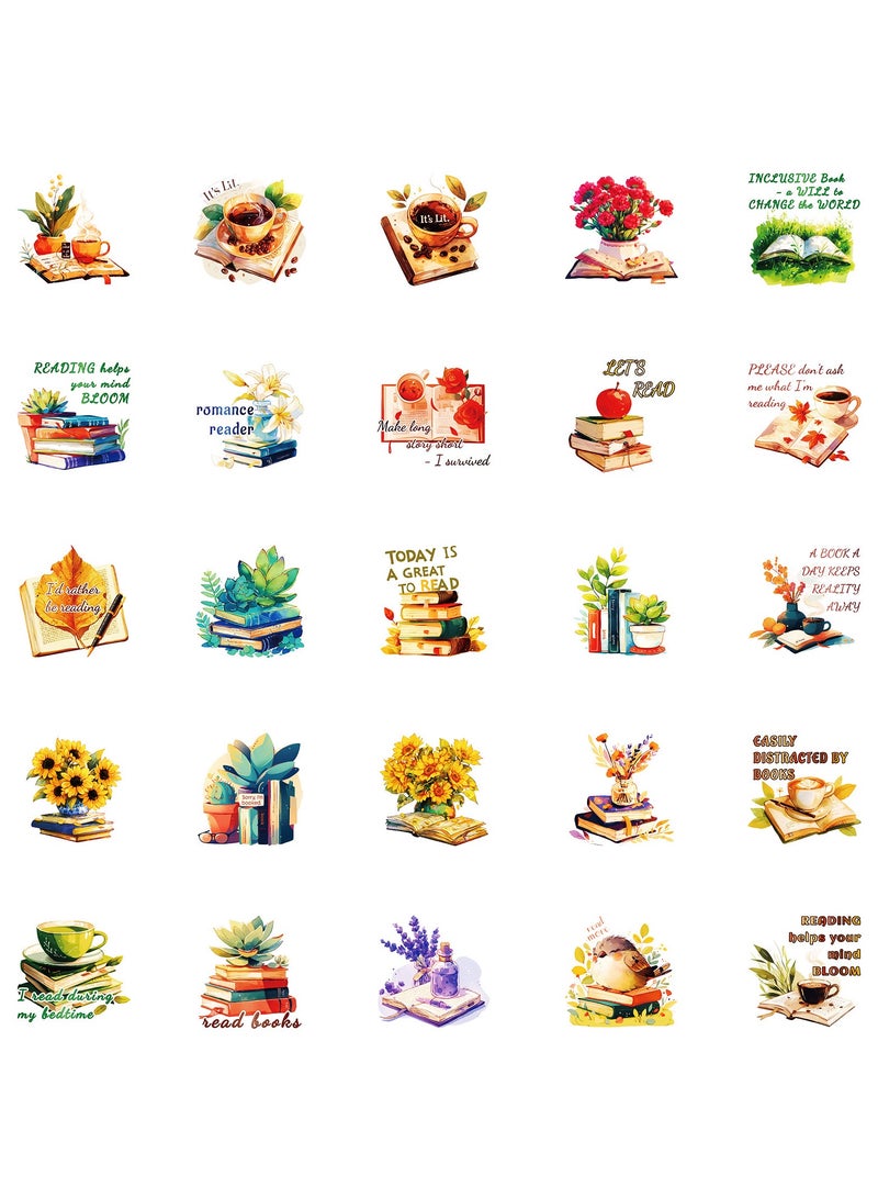 50 قطعة من ملصقات قراءة الكتب، مكتبة كتبية، إكسسوارات زجاجات المياه لمحبي القراءة، ملصقات فينيل مقاومة للماء للأطفال والمراهقين - Image 4