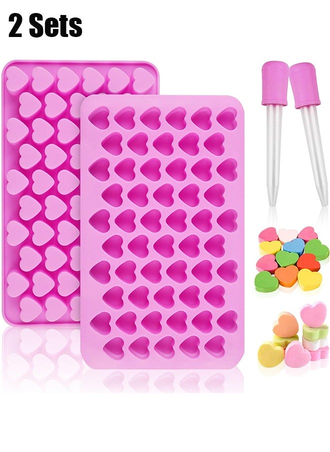 HY Silicone Molds for Wax Melts, 2 Pack Silicone Mini Heart Molds with 2 Droppers, Heart Candy Molds Silicone Molds for Gummies Chocolate Ice Cube Jelly Cake Soap Candle DIY Valentine Gifts (Pink)  - Image 1