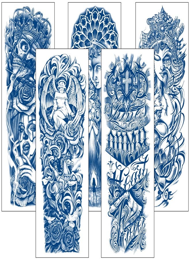 Aresvns Semi Permanent Sleeve Tattoos for Men and Women, 5 Sheets Full Arm Realistic Tattoos for BBQ Pool Beach Party, Waterproof and Long-Lasting 2 Weeks, Holidays Gift, Blue - Image 4