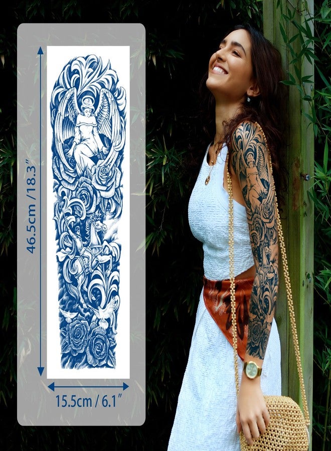 Aresvns Semi Permanent Sleeve Tattoos for Men and Women, 5 Sheets Full Arm Realistic Tattoos for BBQ Pool Beach Party, Waterproof and Long-Lasting 2 Weeks, Holidays Gift, Blue - Image 2