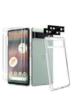 Generic 5-in-1 Clear Silicone Case for Google Pixel 6A 5G with Screen Protector and Camera Lens Protector, Drop Protection Cover for Ultimate Safety and Style.  - Image 1