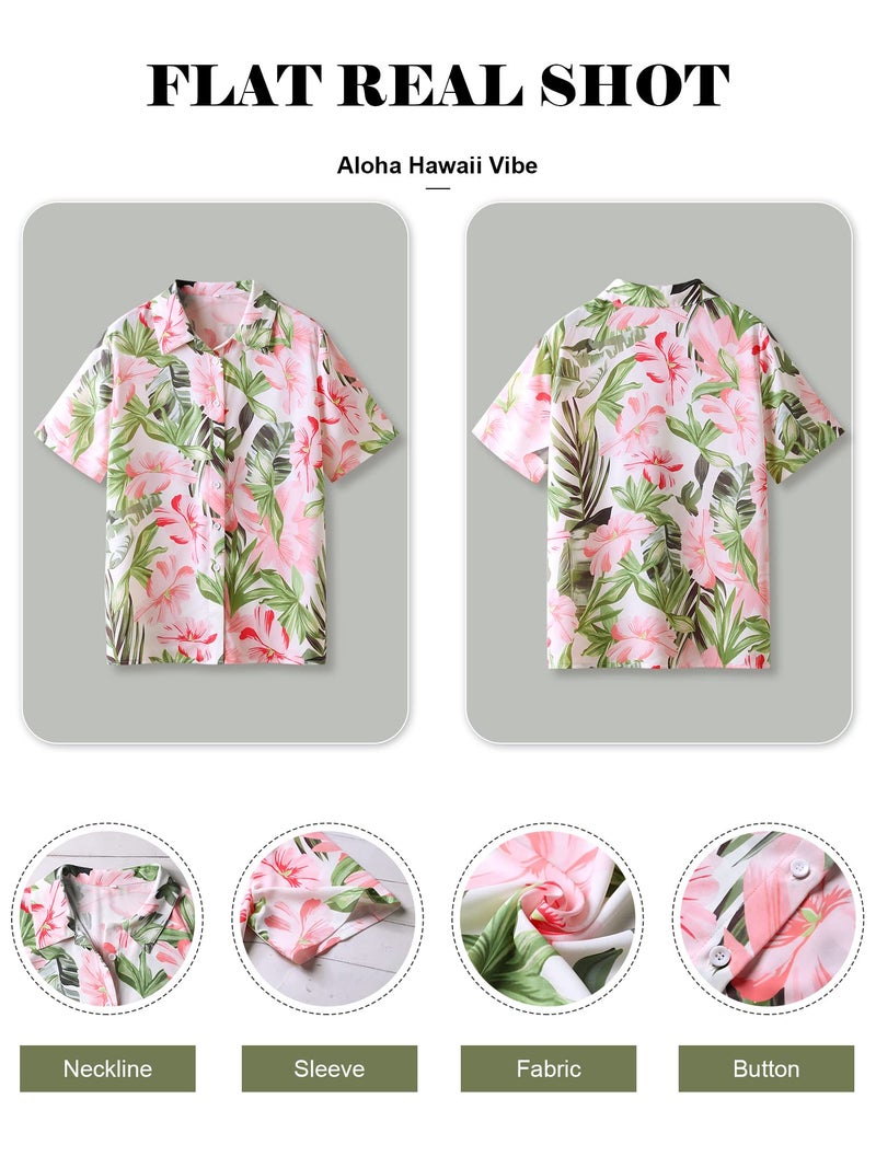 ZXZY Women Summer Hawaii Shirts Soft Cool Floral Tropic Print Short Sleeve Button Up Tops T-Shirt Green - Image 2