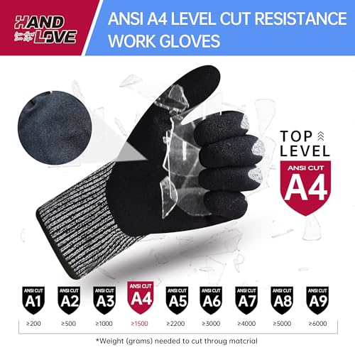 HandLove Cut Resistant Gloves – ANSI A7 Cut Proof Safety Work Gloves | Sandy Nitrile Anti-Slip, Touchscreen, Durable, PFAS Free | Wood Carving, Gardening, Glass Cutting, Car Repair – Blue, 1Pair,L - Image 3
