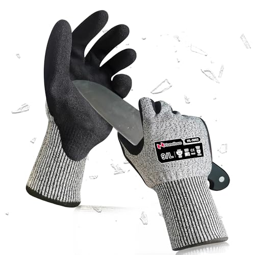 HandLove Cut Resistant Gloves – ANSI A7 Cut Proof Safety Work Gloves | Sandy Nitrile Anti-Slip, Touchscreen, Durable, PFAS Free | Wood Carving, Gardening, Glass Cutting, Car Repair – Blue, 1Pair,L - Image 1