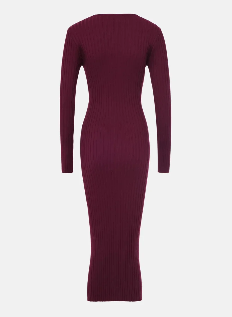 Lichi Ribbed midi dress with waist decor